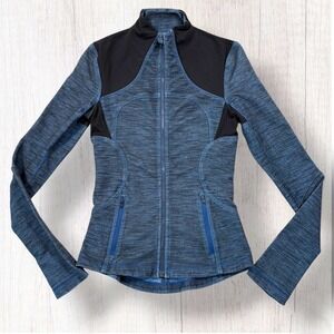 Lululemon Forme Jacket Slub Denim Limitless Blue Black Full Zip Size 4 Athletic